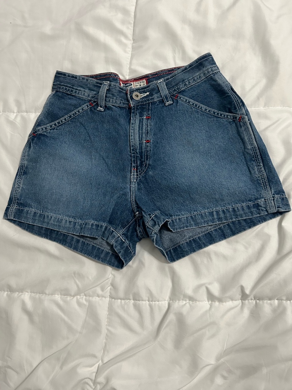 Vintage Y2K Old Navy Denim Jean Shorts Red Accent Stitching